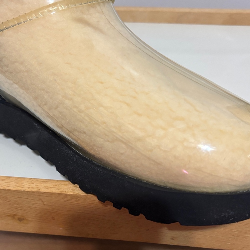 UGG Classic Clear PVC Shearling Short Waterproof Boots with Pale Yellow Lining - Picture 15 of 16